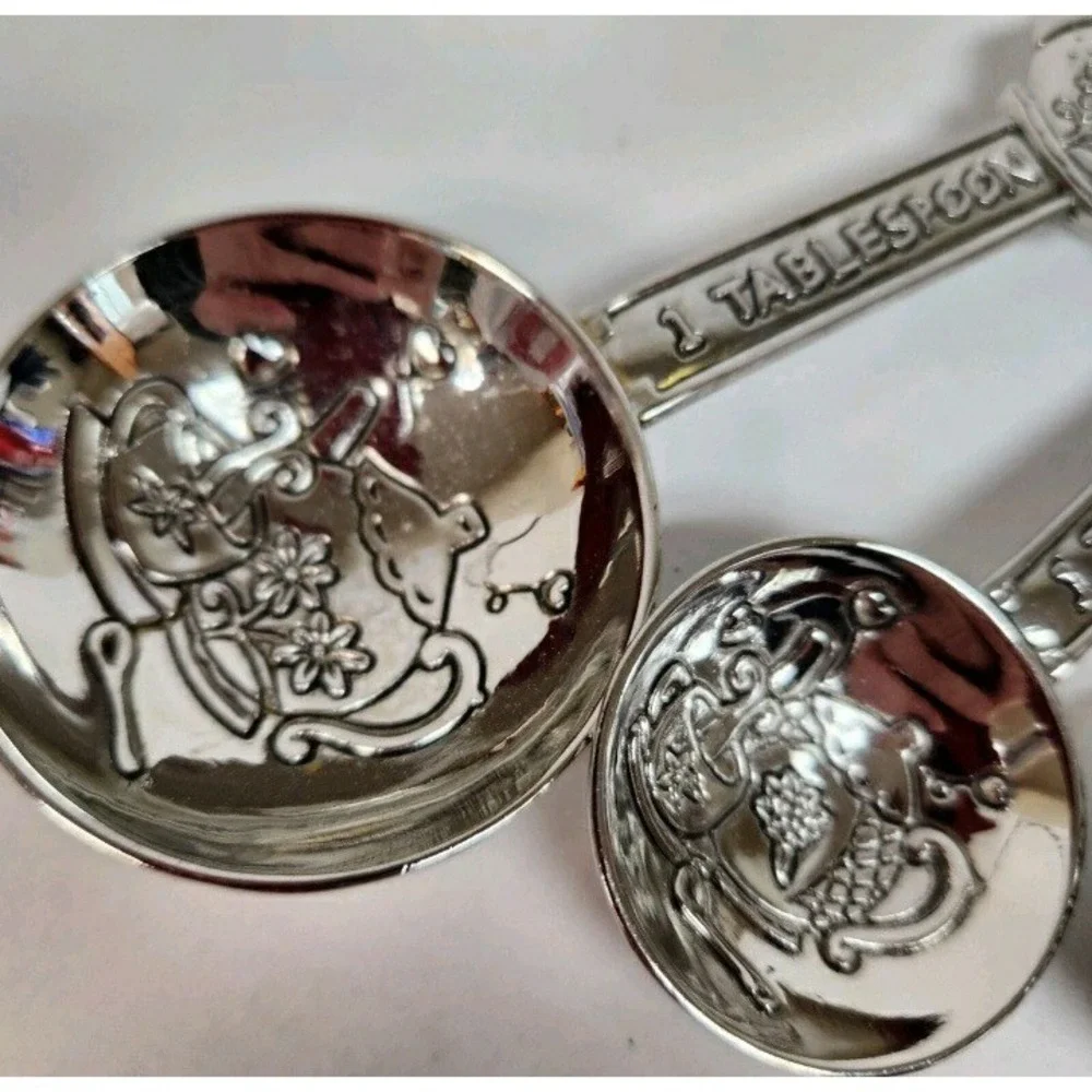 Teapot hearts silver tone Measuring Spoons set kitchen cooking baking cottage